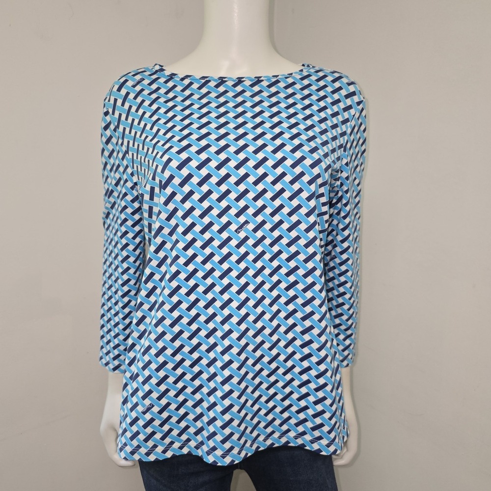 Melly M Catalina Cloth Stretch Knit Top Size M Woven Printed Size M 3/4 Sleeve